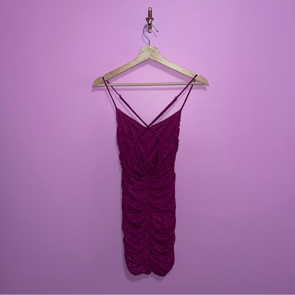 Lucy in the Sky Dress Women's Size XS Mauve Pink Glitter Ruched Bodycon Mini - Picture 7 of 11